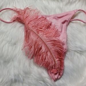 Vintage 2005 Victoria's Secret Panty Lt Pink with FEATHER Small Thong Underwear